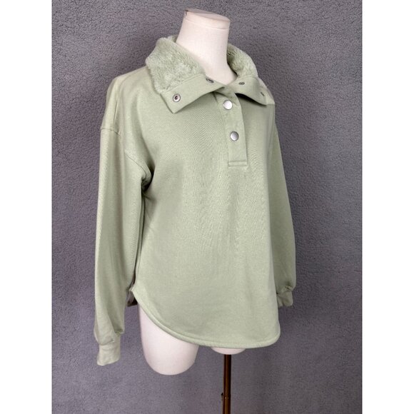 Planet Heart Juniors' Snap Button Faux Fur Fleece Collar Pullover Green XS NWT's - Picture 3 of 8
